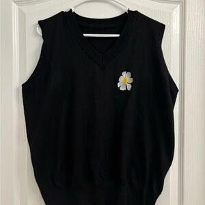 Black Sleeveless Vest with Daisy Embroidery